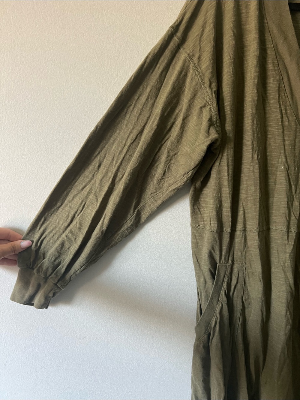 Natural Life Olive Slub Knit Long Sleeve Jumpsuit Romper Pockets Size Small - Picture 3 of 7